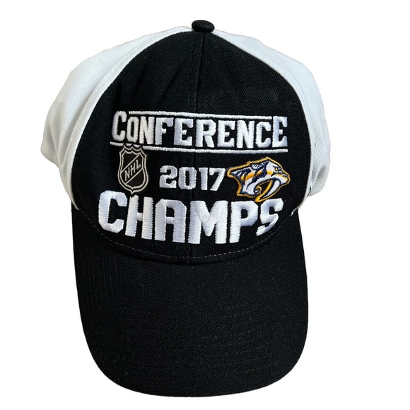REEBOK BLACK & WHITE NASHVILLE PREDATORS 2017 CONFERENCE CHAMPIONS SNAPBACK HAT - Picture 1 of 6